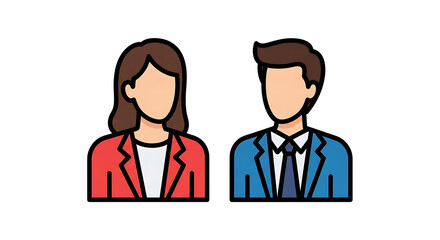 Business Professional Duo: A minimalist graphic of a male and female business professional, in professional attire, personifying the essence of corporate collaboration and workplace harmony.