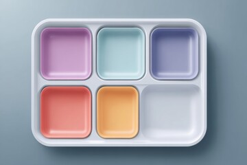Colorful Frozen Dinner Tray With Six Compartments Arranged for Easy Meal Serving in a Clean Layout