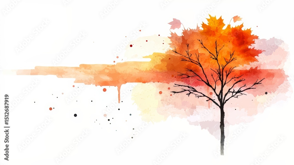Aufkleber Tree with orange leaves is the main focus of the image. The tree is surrounded by a white background, which creates a sense of contrast and emphasizes the tree's vibrant colors