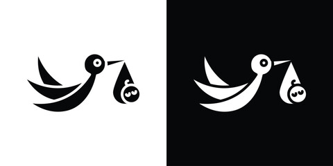Stork with baby icon illustration. icon templates pack.