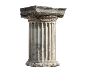 Ancient architectural column with weathered design elements, cut out transparent