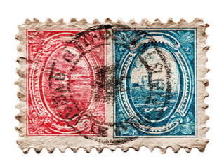Obraz premium Vintage stamp with historical design and cancellation mark, cut out transparent