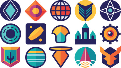 Vibrant Set of Abstract Geometric Logo Icons with Modern Design and Bold Colors