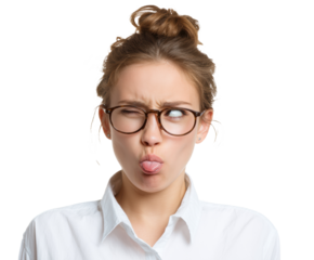 Expressive young woman showing playful attitude and fun reaction, cut out transparent