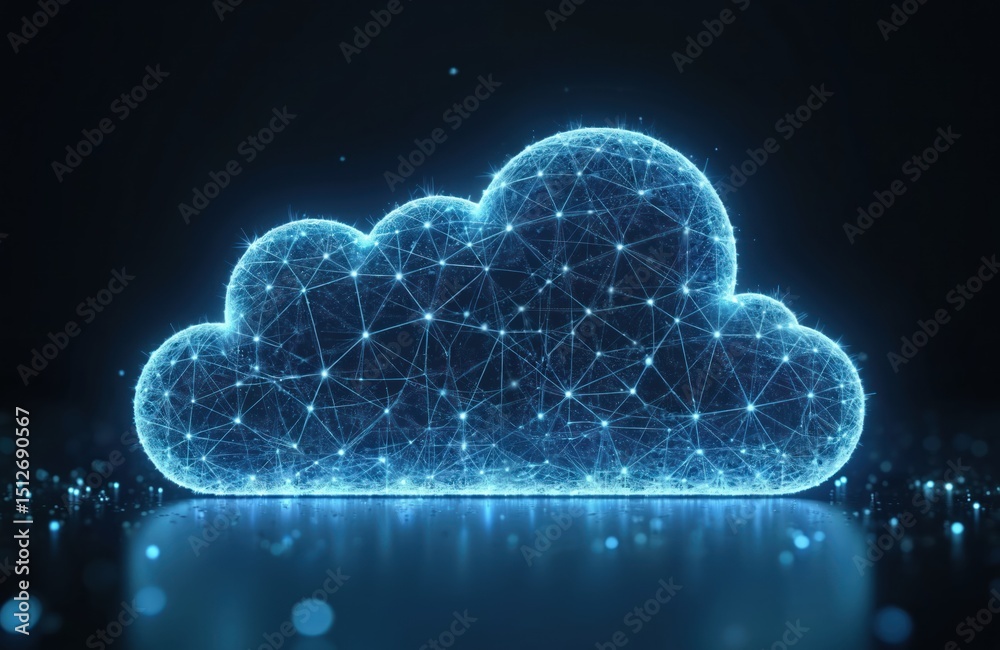 Poster digital cloud hologram tech concept. network data transfer, digital information. holographic cloud c