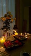 Romantic Sushi Dinner with Candles and Flowers