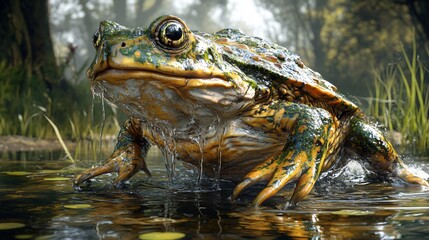 Obraz premium Giant Frog Pond with Forest, Amphibian, and Nature.