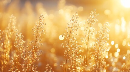 Golden Grass Sunset Meadow Landscape Nature.