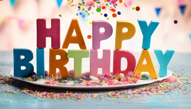 Colorful happy birthday letters with confetti
