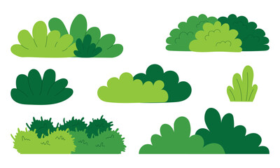 Set of bush on a white background. Green Shrub bush vector flat illustration.