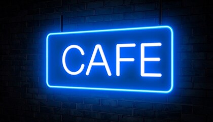 Neon cafe sign on brick wall
