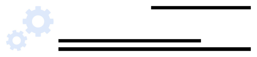 Minimal design with two light blue gears alongside bold horizontal black lines symbolizing workflow, mechanics, and progress. Ideal for process management, engineering, team collaboration