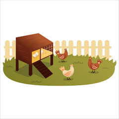 Vector illustration of a home chicken coop in the backyard © Elena