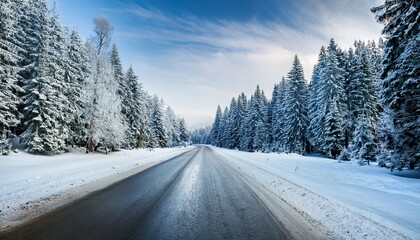 Obraz premium winter landscape with road and forest