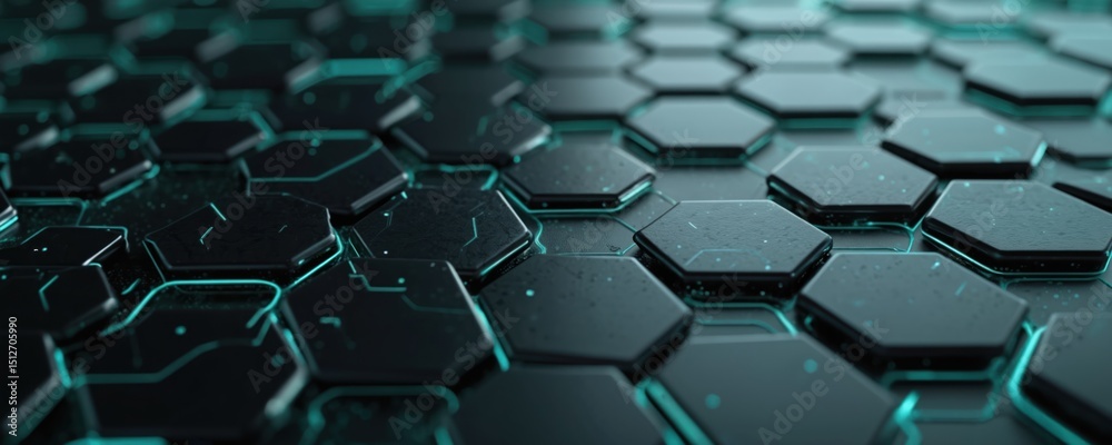 Poster abstract 3d illustration with a geometric hexagon pattern, dark metal layers on a technology style n