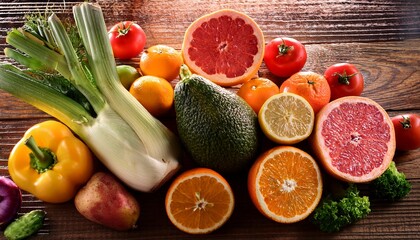 fruits and vegetables on wooden table