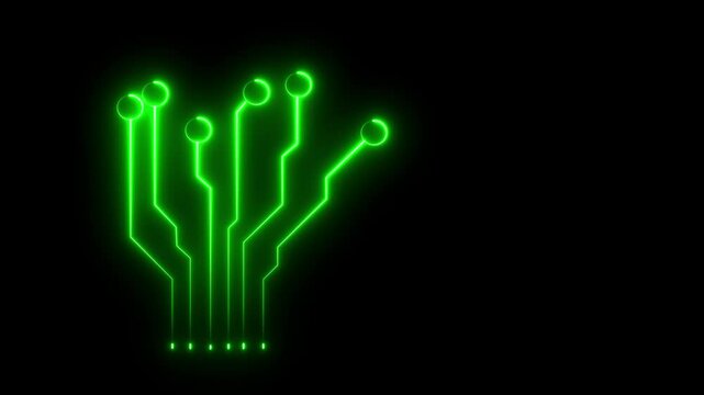 Neon sing technology icon animation .A technology icon often includes symbols like a computer, smartphone.4k video neon icon. Share simple icon vector. Flat  desing. Purple neon on black background.