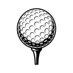 Monochrome illustration of a golf ball on a tee