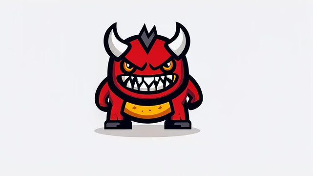 A playful and menacing red devil creature with horns, teeth and cartoon style