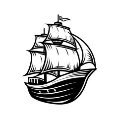 Monochromatic design of a ship at sea, ideal for adventure or travel concepts