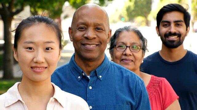 Group of People Smiling Together Outside Medium Shot