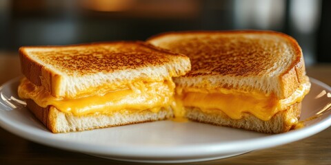 Melted cheese sandwich served on a white plate at a cozy café during lunchtime