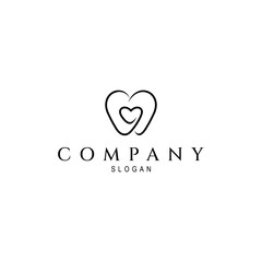 dental logo with love heart icon in simple design