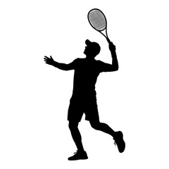 Dynamic silhouette of a tennis player hitting an overhead shot or serve