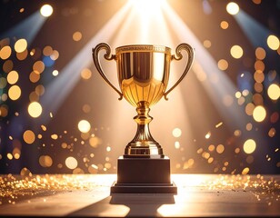 Golden trophy in spotlight