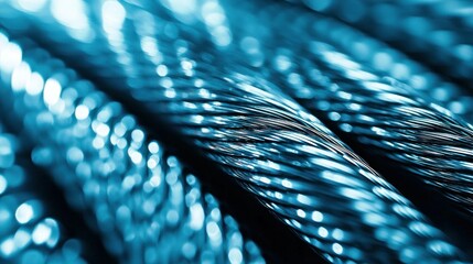 Twisted, shiny, blue strands blurred abstractly