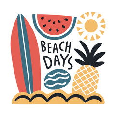 Vibrant Beach Days illustration with summer elements