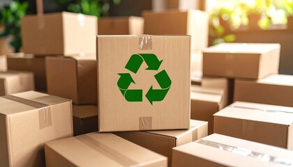 Cardboard boxes with a recycle symbol