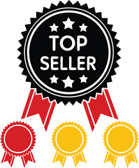 Top Seller Award Badges in Black Red and Yellow on White