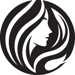 Modern Female Silhouette with Flowing Hair in Circular Frame – Vector Icon

 elegant silhouette of a modern woman with flowing hair inside a circular frame. This minimalist black and white