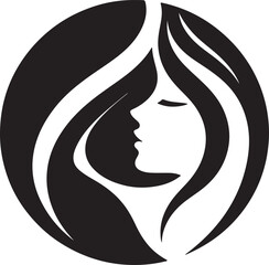 Modern Female Silhouette with Flowing Hair in Circular Frame – Vector Icon

 elegant silhouette of a modern woman with flowing hair inside a circular frame. This minimalist black and white