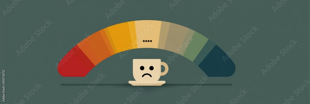 Aufkleber Mood Scale Displaying Anxiety to Calm With a Coffee Icon at Center, Bright Colors at Top Representing a Gradient of Feelings From Concern to Relaxation