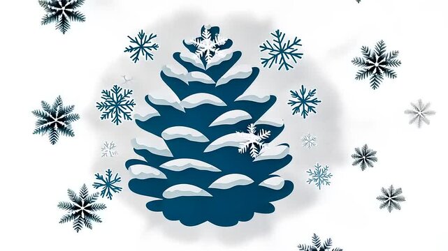 Animated pine cone with snowfall and icy blue winter backdrop element
