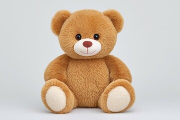 Obraz premium Adorable brown teddy bear with smiling face and soft fur on white background