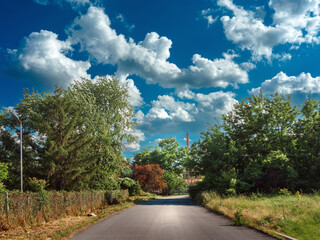 Asphalt road through the suburbs
