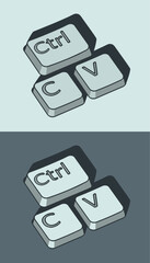 Copy paste keys stylized ironic illustrations