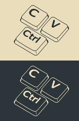 Ctrl c and ctrl v keys ironic illustrations