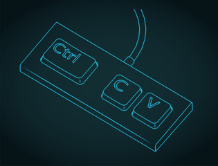 Keyboard with three keys Ctrl C and V ironic illustration