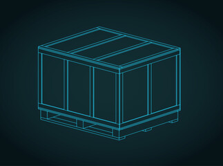 Large wooden shipping crate isometric blueprint