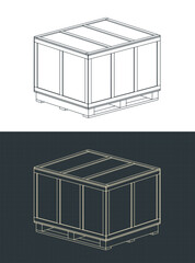 Large wooden shipping crate isometric blueprints