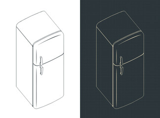 Retro refrigerator isometric blueprints