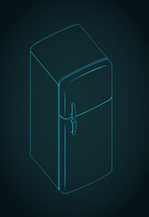Retro refrigerator isometric blueprint