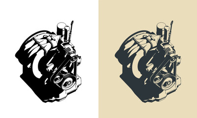 Wankel rotary engine stylized illustrations