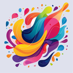 A lively abstract composition of liquid splashes and organic shapes in vibrant color.