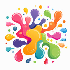 A lively abstract composition of liquid splashes and organic shapes in vibrant color.