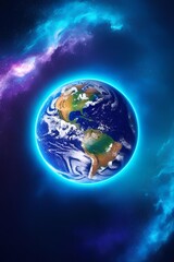 Planet Earth with Neon Blue Glow within Blue Galaxy, Galaxy Backgrounds
